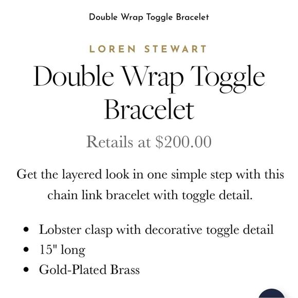 Loren Stewart Double Wrap Toggle Chain Link Bracelet Choker Gold Plated NEW - Picture 11 of 11